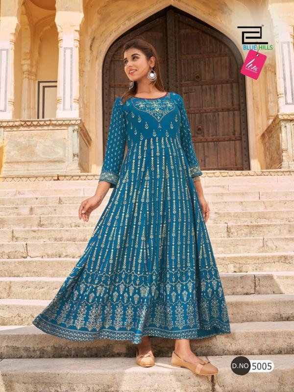 Blue Hills Leela 5 Long Rayon Anarkali Rayon Kurti Collection